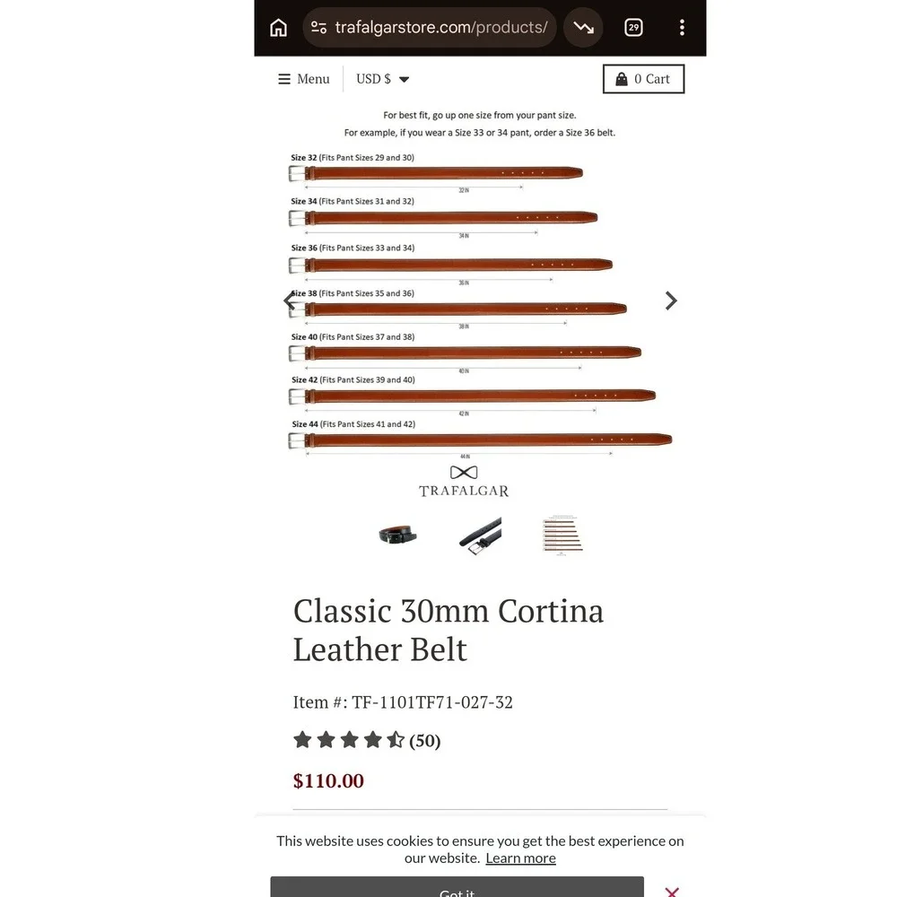 Trafalgar Mens Cortina Leather Belt Black Silver Buckle 30mm Size 40